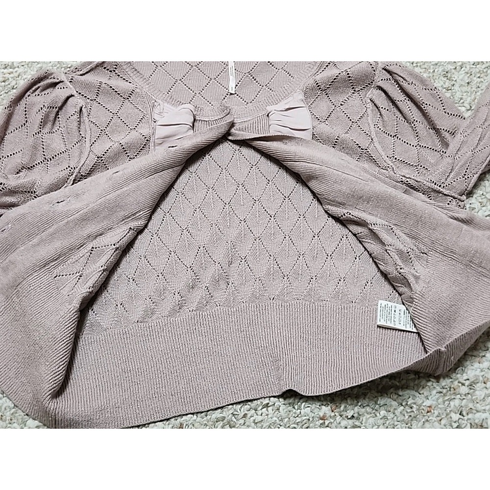 Free People Mauve Ruffles Cardigan Size S Diamond Pattern Linen Blend - Picture 5 of 16